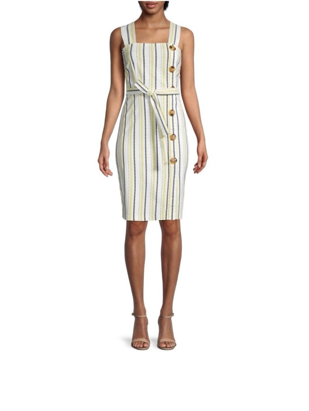 NWOT Tommy Hilfiger striped button front dress Size 10 Yellow Gray & White